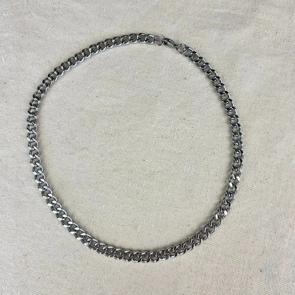 Silver cuban link necklace cyber punk goth 7mm